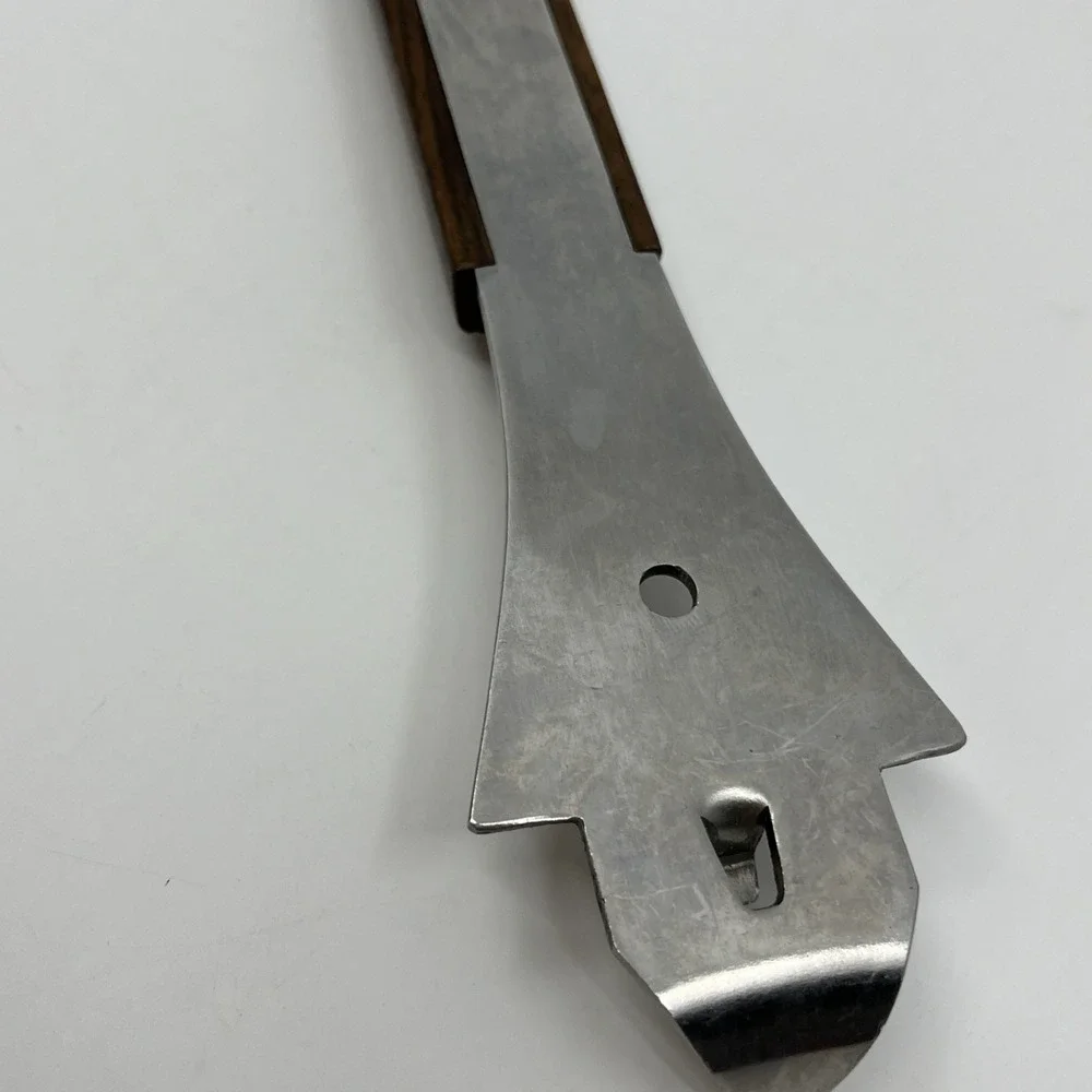 Vintage Vernco Stainless Steel Fork Can Opener Large Rivet Wood Handle